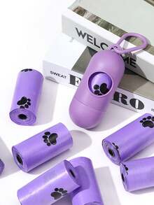 Thickened PE Plastic Purple & Black Paw Print Pattern Large Capacity One-Pull Tear-Off Leak-Proof Strong Durable Clean Hands Smooth Dispensing Multi-Roll Value Pack Cylindrical Roll Refill Pet Waste Bags For Dog Walking And Daily Cleaning - View 1