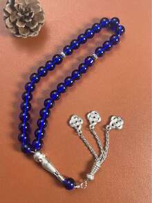 1pc Transparent Round Bead Ramadan Prayer Beads 33 Beads Metal Carved Handle Silver Chain Auspicious Knot Pendant Tasbih Handheld Prayer Beads Ramadan Gift - Multicolor - View 1