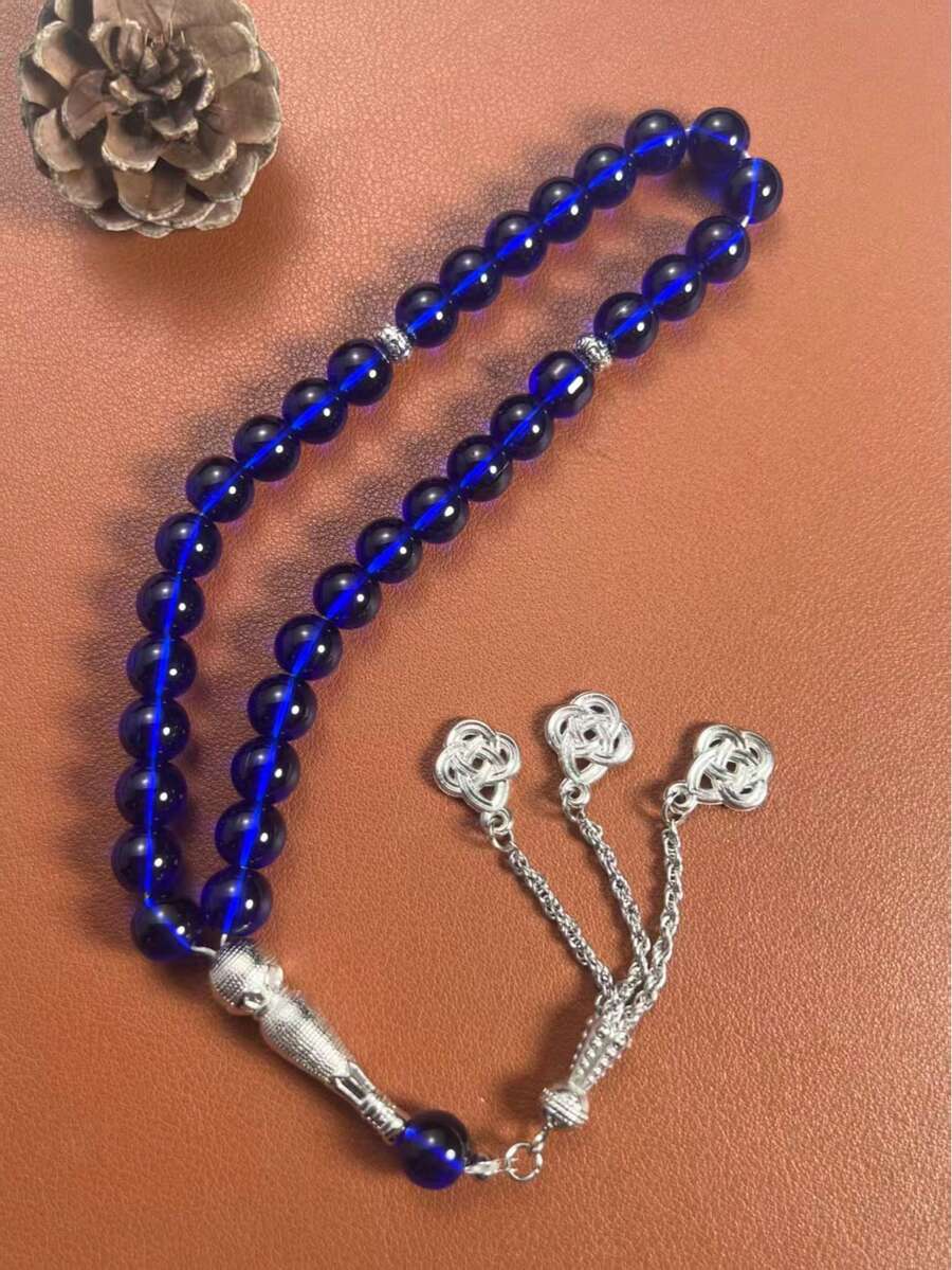 1pc Transparent Round Bead Ramadan Prayer Beads 33 Beads Metal Carved Handle Silver Chain Auspicious Knot Pendant Tasbih Handheld Prayer Beads Ramadan Gift - Multicolor - View 1