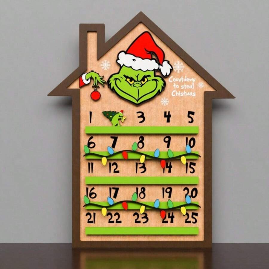 The Grinch 1pc 3D Christmas Countdown Calendar, Wooden Wall Decor Christmas Countdown Sign, Fun Holiday Decoration, Unique Gift Idea - Calendar - View 1