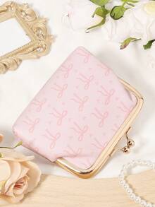 Fashion Bow Printed Coin Purse With Closed Clip, Women's Short Multifunctional Coin Purse, Driver's License Wallet, Card Bag - Pink - View 8