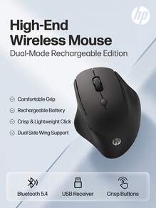 HP Engineer1 Dual-Mode Wireless Mouse Ergonomic Curved Design + Dual Side Finger Rests 500mAh Long Battery Life Type-C Fast Charging Bluetooth 5.0 + 2.4G Dual-Mode Office Mouse - View 9