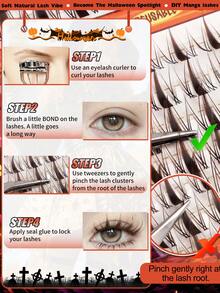 Halloween False Eyelashes Set, DIY Cartoon Maple Leaf Style Cluster Lashes, C Curl Brown/Black False Eyelashes, Transparent Stem Natural Realistic Effect, Reusable Multiple Times, Large Capacity Three-Fold Design, Suitable For Halloween/Cosplay/Music Festival Use - C - View 10
