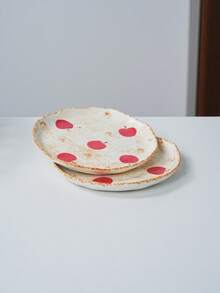 Vintage Red Apple Print Ceramic Plate, Irregular Wavy Rim Distressed Glaze Dessert Salad Plate, Retro Farmhouse Style Porcelain Serving Plate For Home Dining Table Decor - Multicolor - View 2