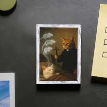 1pc Wooden Photo Frame Refrigerator Magnet - Exorcist Cat Fridge Decoration Magnet, Home Decor! - A - View 9