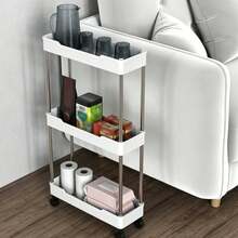 4-Tier Mobile Storage Rack With Wheels And Hooks, Narrow Gap Storage, Kitchen Storage Rack, Space-Saving, Suitable For Kitchen, Living Room, Bedroom And Office - White - View 1