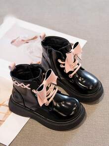 Sepatu Bot Anak Perempuan Model Putri dengan Pita, Sepatu Bot Anti Selip Terbaru - Hitam - View 5