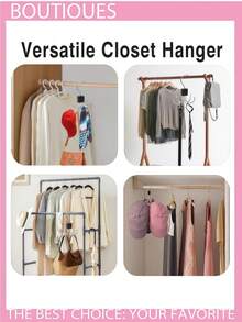 2 Pieces Baseball Cap Hanger Set, Belt Storage Hanger, Clothing Storage Hanger, Multifunctional Clothing And Hat Storage Hooks, Features 6 Adjustable Hooks, Ideal For Wardrobe Storage And Display - Black - View 4