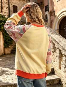 Plus Size Women's Long Sleeve T-Shirt, Round Neck Raglan Sleeve Design, Creating A Autumn Look Casual - Champagne - View 2