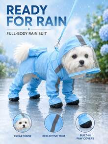 Pet Raincoat And Rain Boots Set, Waterproof Dog Raincoat With Hood, Transparent Visor, Reflective Strips, Polyester Material, Suitable For Outdoor Walks And Rainy Days. Features Hook And Loop Closure For Easy On And Off. Suitable For Small And Medium Dogs Year-Round, Waterproof Dog Raincoat, Hooded Dog Raincoat, Dog Raincoat - Multicolor - View 2