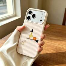 1pc TPU Pink Striped Witch Duck Pumpkin Pattern Phone Case Compatible With IPhone 17 Pro Max/17/16 Pro Max/15/13/12/11/ S20 FE/A15/S24/A55/ Note 11/Note 12/Note 13 Pro Full Coverage Shockproof Soft Shell Protective Cover - White - View 2