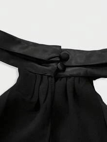 女款優雅緞面長洋裝 掛脖高開衩禮服 秋冬雞尾酒會外出穿搭 - 黑色 - 查看 10