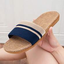Men's Linen Slippers Summer Lightweight Non-Slip Indoor Bedroom Slippers - Blue - View 3