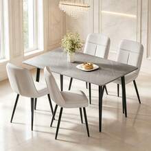 Grey Table + White Velvet Chair