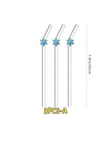 3PCS Bent Glass Straw With Shiny Snowflake Ornament, Reusable For Hot Cold Beverages Milk Tea Juice Coffee, For Party Wedding Kitchen Office, Gift For Friends Lovers, Christmas Halloween Thanksgiving Back‑To‑School - Clear - View 14