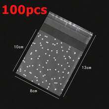 100pcs White Polka Dot Frosted Self-Adhesive Bags, Suitable For Gift Packaging, Jewelry Packaging Display And Retail Accessories - Self-adhesive Bag - View 12