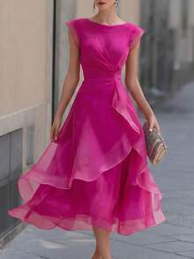 Women Midi Dresses - Hot Pink - View 2