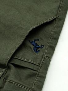 男童刺繡Logo咖啡色純棉休閒長褲，春秋款 - 軍綠色 - 查看 5