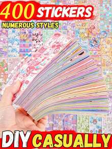 100pcs Non-Repeating Laser Guka Sticker Set, Planner Stickers, Korean Style DIY Round Waterproof Stickers. (200pcs=200 Stickers) - Multicolor - View 1