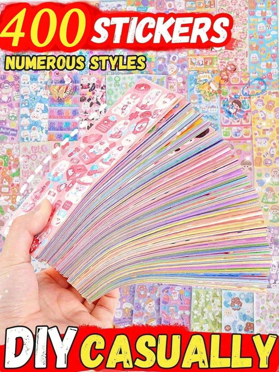 100pcs Non-Repeating Laser Guka Sticker Set, Planner Stickers, Korean Style DIY Round Waterproof Stickers. (200pcs=200 Stickers) - Multicolor - View 1