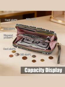 1pc Sequin Glitter Long Wristlet Clutch Wallet, Butterfly Decor Zipper Style, Evening Party Date Handbag, Ideal Gift For Women - Multicolor - View 7