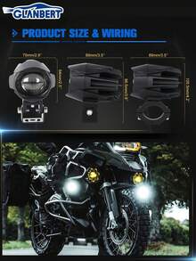 GLANBERT 2pcs Motorcycle Auxiliary LED Lights, Driving Spotlight White/Amber Fog Lights With Bracket Wiring Harness Waterproof Off-Road Work Lights Suitable For Motorcycle Car Truck 60W Driving Lights - Waterbird Lamp - View 8