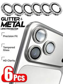 6pack-Silver Glitter Decorative Lens Protector, 9H Hardness, High Definition Anti-Loss Anti-Drop Lens Cover, Ultra-Thin Invisible Glass, Does Not Affect Shooting Quality, Compatible With IPhone UItra/18 Promax/18 Pro/18/17 Pro Max/17 Pro/17Air/17/16 Pro Max/16 Pro/16 Plus/16/15 Pro Max/15 Pro/15 Plus/15/14/13/12 And Other Models. - Silver - View 10