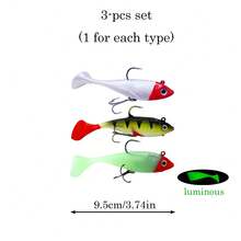 3Pcs Swimbait Lure Set, Fishing Gear, Fishing Equipment, 9.5cm, 3 Different Styles Including Luminous Version, Natural Swimming Action, Great Fish‑Attracting Effect, Stable Casting, For Shore Fishing, Boat Casting, Freshwater Saltwater, Fish Tackle - Multicolor - View 10