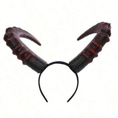 1 pieza Accesorio para el cabello de cosplay gótico de Halloween, diadema de cuernos de diablo realistas largos en negro y rojo, pañuelo para la cabeza para fiesta de carnaval