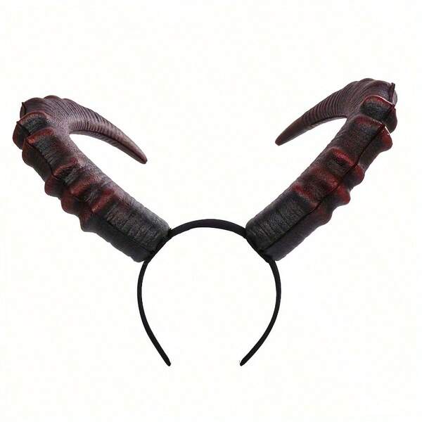 1 pièce Accessoire de cheveux gothique pour cosplay d'Halloween, serre-tête réaliste avec longues cornes de diable noires et rouges, foulard de tête pour carnaval et fête