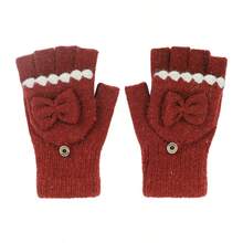 1 Pair Knitted Bow Touchscreen Gloves - Washable, Woven Fabric, Autumn/Winter Thick Double-Layer Warm, Colorblock Elastic Cuff Cold-Proof Gloves - A - View 12