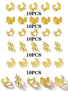 50pcs Gold Hair Accessories For Braiding, No-Hole Hair Rings, Beard Clips, Crochet Hair Bands, Unisex Dreadlock Rings - Multicolor - View 8