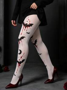 1pc Gothic Y2K Sexy Pattern Print Pantyhose, Street Harajuku Style, Fashionable, Suitable For Any Party And Halloween Party Occasions - White - View 4