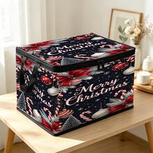 1PC Christmas Storage Box, Bow & Wreath & Christmas Ornament Print Fabric Storage Box With Zipper And Handle, Holiday Decoration Organizer, Suitable For Home Closet Bedroom, 2 Pattern Options - Multi-color - View 4