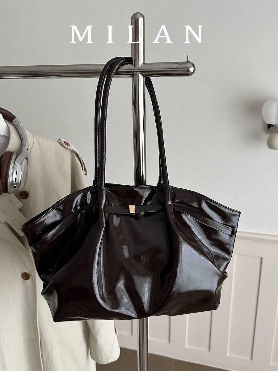 Large Capacity Women's 2026 New Fashion Casual Niche Shoulder Underarm Bag Pleated Commuter Tote Bag