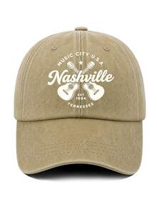 1pc Vintage Nashville EST 1804 Dad Hat, Crossed Guitar Print Washed Distressed Baseball Cap, Casual Sun Hat For Country Music Fans Travel - A - View 11