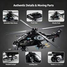 406 PCS Balok Bangunan Helikopter Serang Militer, Model Pajangan Pesawat Tempur Dewasa, Hadiah untuk Halloween, Natal, Thanksgiving, Ulang Tahun - Hitam - View 3