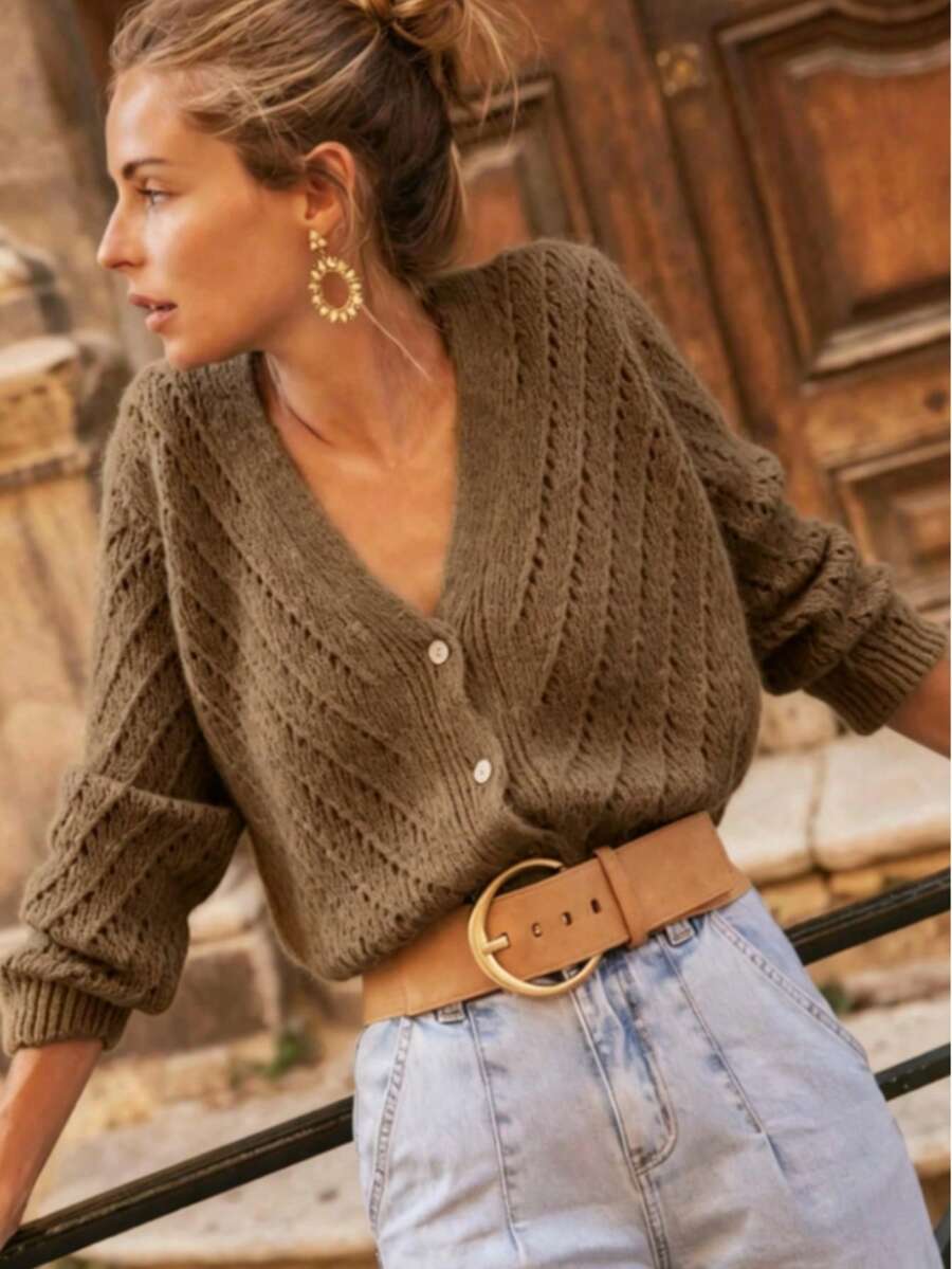 Autumn/Winter New Solid Color Cardigan Long Sleeve Knit Sweater Jacket - Camel - View 1