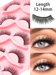 Atmospheric Natural Style Full Strip False Eyelashes, Beginner-Friendly, Natural Long Full Strip False Eyelashes, 5 Pairs For Daily Commute And Light Makeup - Black - View 2