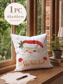 1pc Christmas Minimalist Cute Santa Claus Pattern Waffle Fabric Cushion Cover, Single-Sided Printed Soft Waffle Polyester Material, Waffle Pillowcase Suitable For Room Decor, Modern Minimalist Sofa Living Room Decoration, Gift Giving, Party Decoration - Multicolor - View 13