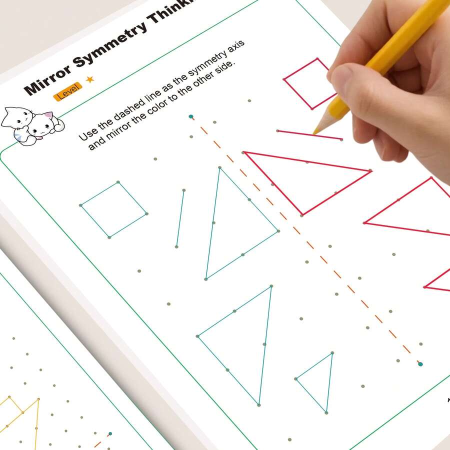 التعلم والتعليم، مساعدة الكتابة، العلوم والتكنولوجيا والهندسة والرياضيات، العودة إلى المدرسة، كتاب نشاط رسم التماثل المرآتي للأطفال: كتاب تمارين رسم مرآتي من 32 صفحة، التركيز على التمارين، التفكير المنطقي، تطوير الدماغ الأيسر والأيمن، التنسيق بين اليد والعين - A - مشاهدة 1