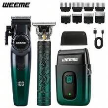 WEEME 4pcs/3pcs/2pcs Men Hair Clipper Set, LED Display Electric Hair Cutting Machine, T9 Outline Trimmer, Electric Beard Shaver, Nose Hair Trimmer, Multifunctional Men Grooming Kit For Home Use - Green - View 9