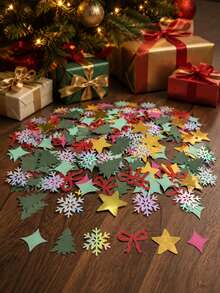100pcs Christmas Table Confetti, Mixed Christmas Tree, Snowflake, Star And Bow Shapes, Suitable For Christmas Dinner Party Table Decoration - Christmas Confetti - View 5