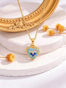 Gold Plated Colorful Zirconia Clover Heart Flower Oval Star Charm Necklaces, Dainty Sparkly Layerable Neck Jewelry For Women Daily Party Gift - Gold - View 16