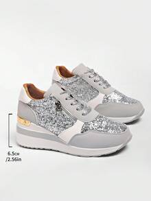 Women's INS Trending Running Shoes, New Export Style Breathable Wedge Heel Casual Sports Shoes, Plus Size - Grey - View 8