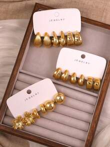 6/18PCS Fashion Elegant Personalized Elegant Floral Geometric Multi-Element Gold Earring Set, Women's Fashion Earring Set - Gold - View 5