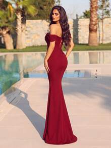 Gaun Malam Formal Elegan, Rok Panjang Model Duyung Tanpa Bahu, Desain Punggung Terbuka Romantis dengan Bra Terintegrasi, Cocok untuk Acara, Perayaan, dan Pesta Makan Malam - Burgundy - View 2