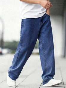 Tween Boy Minimalist Straight Leg Denim Jeans - Blue - View 2
