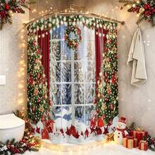 1pc Christmas Window Snowy Scene Shower Curtain, Vintage Design, Waterproof Bath Curtain, Suitable For Bathtub Partition, Bathroom Decor And Bathroom Accessories - Multicolor - View 7