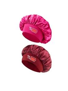 1/2/3pcs Printed Battery Power Pattern Satin Sleep Cap, Loose Elastic Band Hair Bonnet, Suitable For Hair Care, Daily Home Wear And Relaxation - Multicolor - View 12